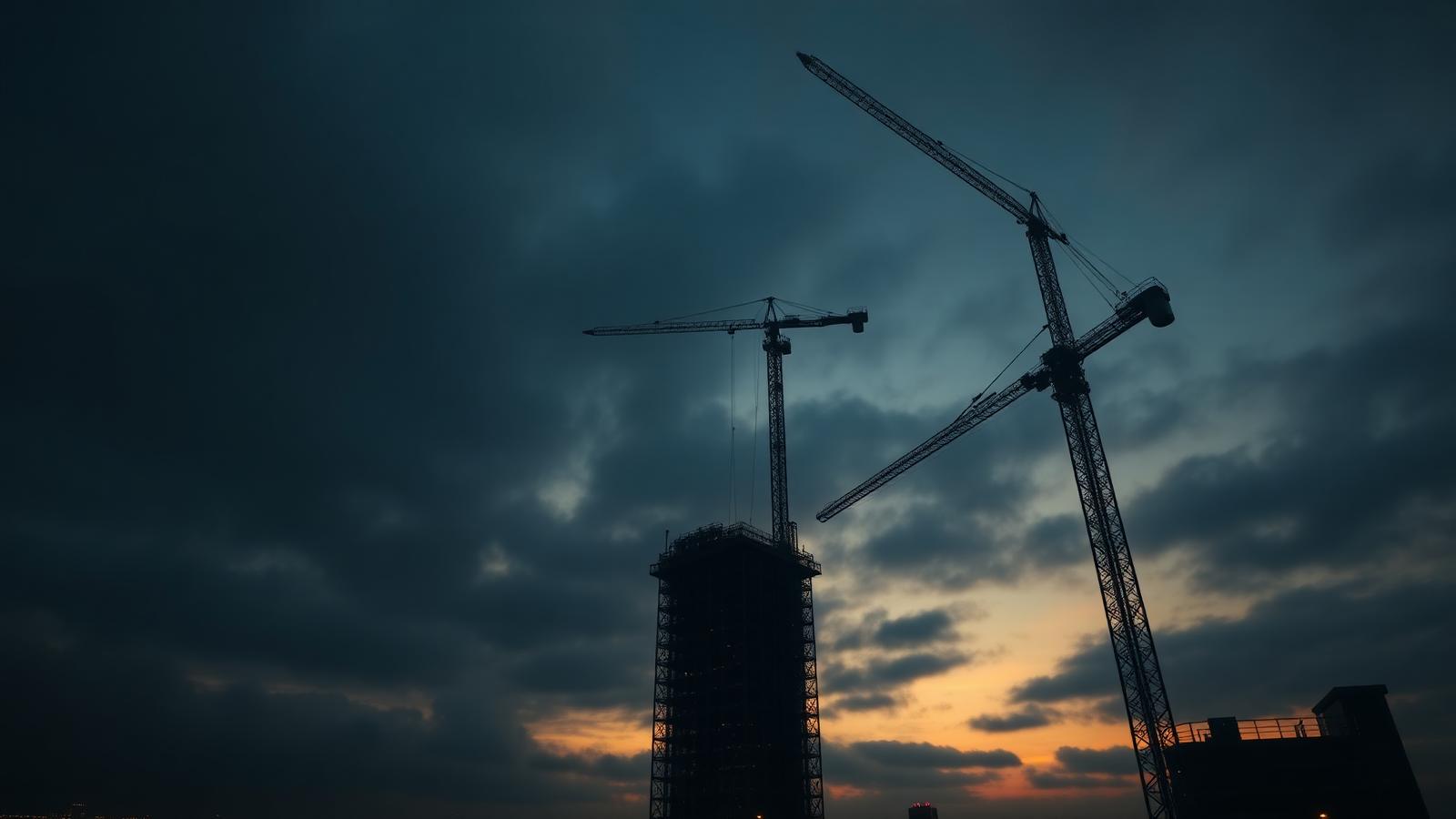 Tower cranes over a skyscraper under construction